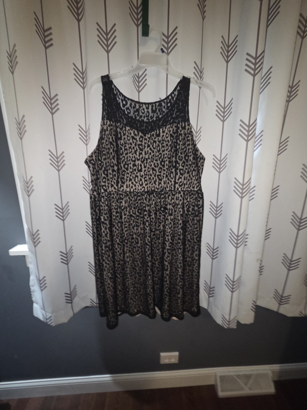 Lane Bryant Black Lace Yoke Leopard Print Dress - Black and Beige